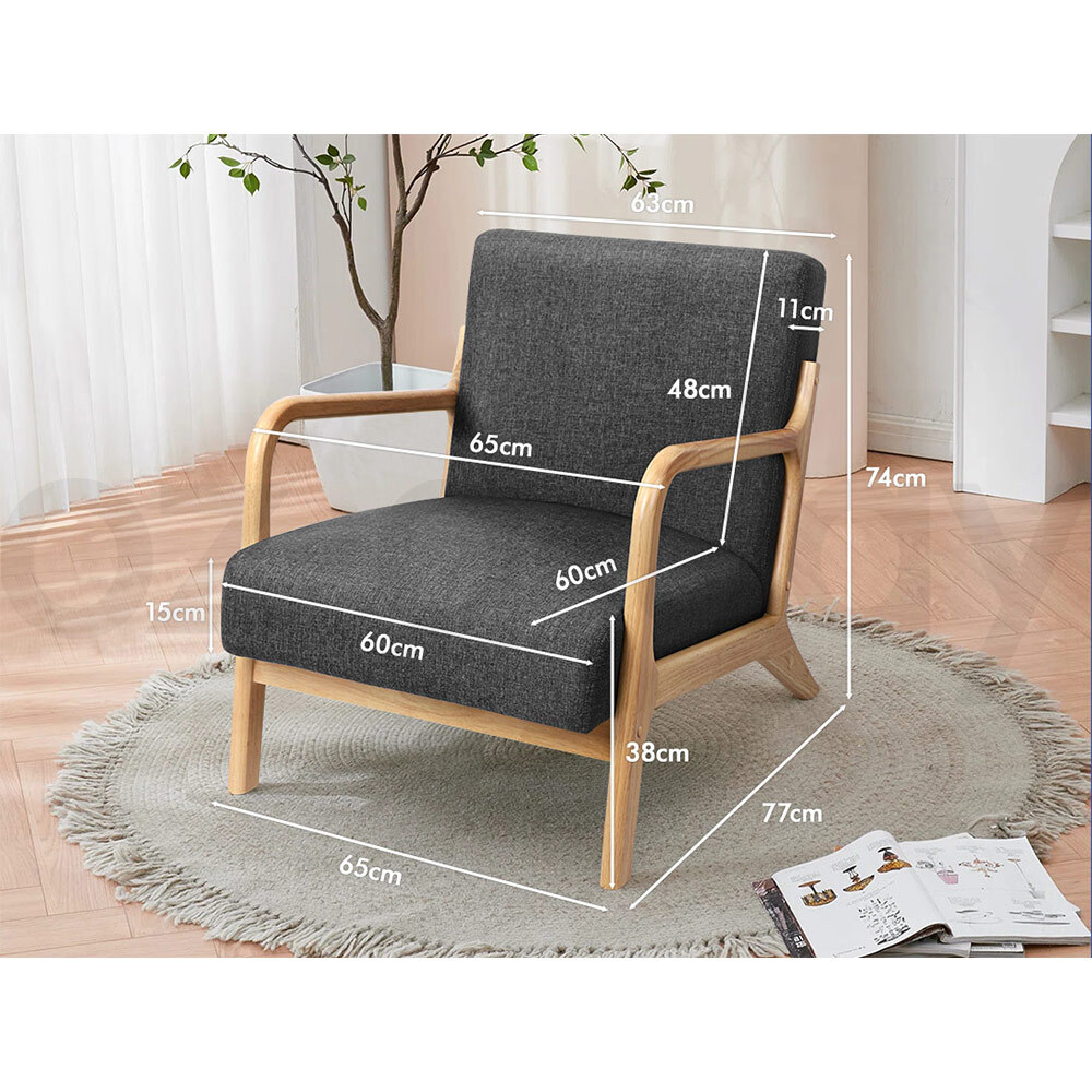 ALFORDSON Wooden Armchair Lounge Chair Accent Sofa Fabric Seat 1/ 2 ...