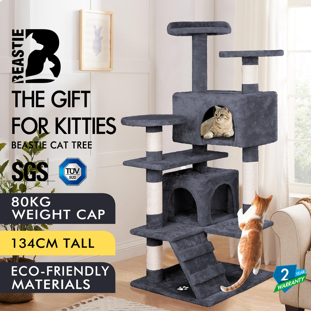 BEASTIE Cat Tree Scratching Post Scratcher Tower Condo House Furniture Wood 134 eBay