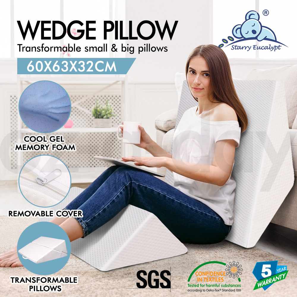 S.E. Cool Gel Memory Foam Wedge Pillow Cushion Pillows Back Support ...