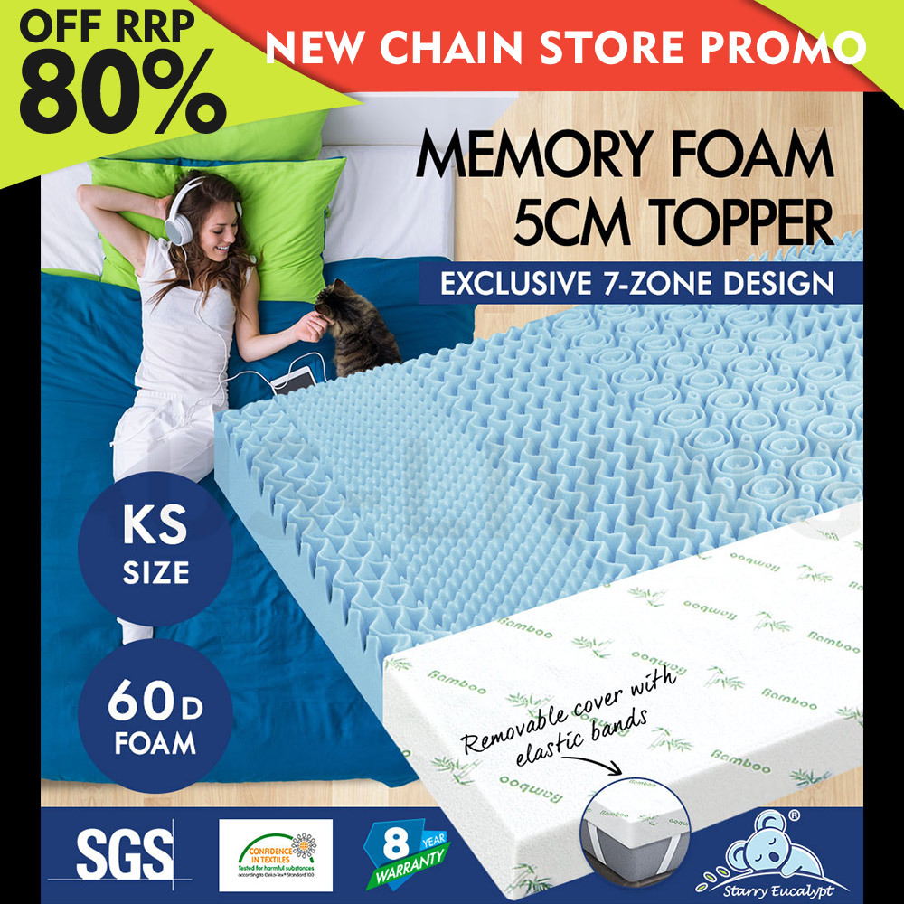 Memory Foam Mattress Topper 7 Zone Cool Gel Bamboo Fabric Cover 5cm King Single 634769968884 Ebay 6239