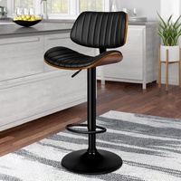 ALFORDSON 1x Bar Stool Kitchen Swivel Chair Wooden Leather Gas Lift Black