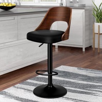 ALFORDSON 1x Bar Stool Kitchen Swivel Chair Wooden Leather Gas Lift Black