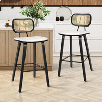 ALFORDSON 2x Bar Stools Kitchen Vintage Leather Seat Rattan Chair Black White