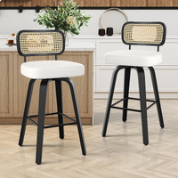 ALFORDSON 2x Bar Stools Kitchen Vintage Leather Seat Rattan Chair Black White