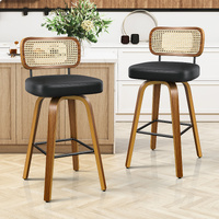 ALFORDSON 2x Bar Stools Kitchen Vintage Leather Seat Rattan Chair Wooden Black