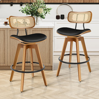 ALFORDSON 2x Bar Stools Kitchen Vintage Leather Seat Rattan Chair Black