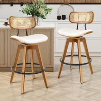 ALFORDSON 2x Bar Stools Kitchen Vintage Leather Seat Rattan Chair White