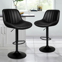 ALFORDSON 2x Bar Stools Gas Lift Leather Bar Chairs Kitchen Swivel ALL BLACK