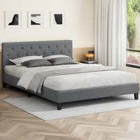 ALFORDSON Bed Frame Double Size Wooden Base Platform Grey Fabric MADELYN