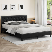 ALFORDSON Bed Frame King Size Wooden Base Platform Leather Black MADELYN