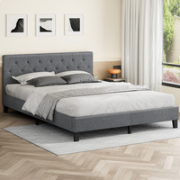 ALFORDSON Bed Frame King Size Wooden Base Platform Grey Fabric MADELYN