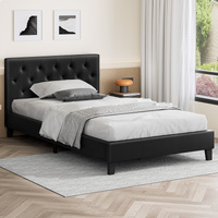 ALFORDSON Bed Frame King Single Wooden Base Platform Leather Black MADELYN