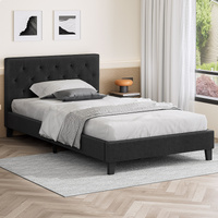 ALFORDSON Bed Frame King Single Wooden Base Platform Fabric Charcoal MADELYN