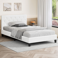 ALFORDSON Bed Frame King Single Wooden Base Platform Leather White MADELYN