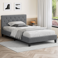 ALFORDSON Bed Frame Single Size Wooden Base Platform Grey Fabric MADELYN