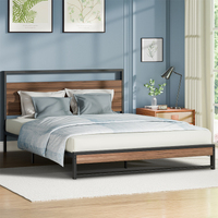 ALFORDSON Metal Bed Frame Double Size Industrial Platform Mattress Base Wood