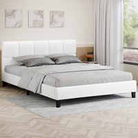 ALFORDSON Bed Frame Double Size Wooden Platform Mattress Base Leather White