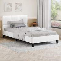 ALFORDSON Bed Frame King Single Wooden Platform Mattress Base Leather White