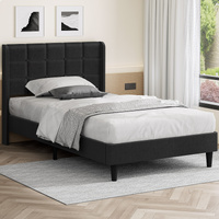 ALFORDSON Bed Frame King Single Upholstered Wingback Base Charcoal Fabric SARAH