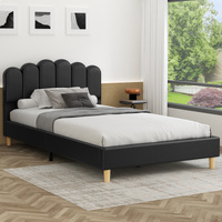 ALFORDSON Bed Frame King Single Upholstered Platform Base Leather Black TANIA