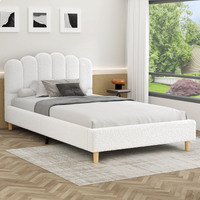 ALFORDSON Bed Frame King Single Upholstered Platform Base White Boucle TANIA