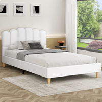 ALFORDSON Bed Frame King Single Upholstered Platform Base Leather White TANIA