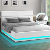 ALFORDSON Bed Frame Double Size Platform RGB LED Gas Lift Base Storage Boucle