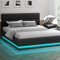 ALFORDSON Bed Frame Double Size Platform RGB LED Gas Lift Base Storage Charcoal