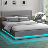 ALFORDSON Bed Frame King Size Platform RGB LED Gas Lift Base Storage Grey