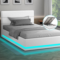 ALFORDSON Bed Frame Single Size Platform RGB LED Gas Lift Base Storage Boucle