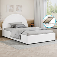 ALFORDSON Bed Frame King Single Gas Lift Base With Storage White Leather HOWELL