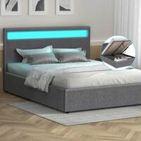 ALFORDSON Bed Frame Double Size RGB LED Gas Lift Base Platform Storage Grey