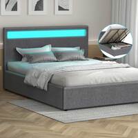 ALFORDSON Bed Frame King Size RGB LED Gas Lift Base Platform Storage Grey