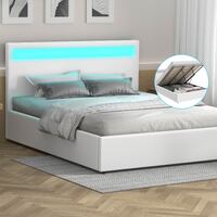 ALFORDSON Bed Frame King Size RGB LED Gas Lift Base Platform Storage White