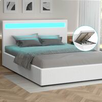 ALFORDSON Bed Frame Queen Size RGB LED Gas Lift Base Platform Storage Boucle