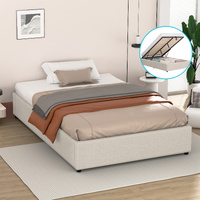 ALFORDSON Bed Frame King Single Gas Lift Storage Mattress Base Beige WILBUR