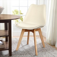 ALFORDSON 4x Dining Chairs Padding Retro PU Leather Kitchen Lounge Wooden Beige