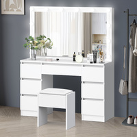 ALFORDSON Dressing Table Stool Set Makeup Mirror Desk LED 12 Bulbs White