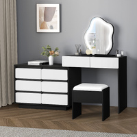 ALFORDSON Dressing Table Stool Set Makeup Mirror Desk LED 8 Drawers Black White