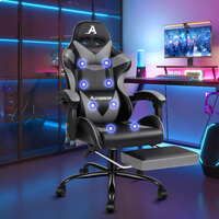 ALFORDSON Gaming Chair Office Massage Computer Racing Seat PU Leather Grey