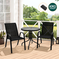 ALFORDSON 3PCS Outdoor Furniture Patio Table and Chairs Set Garden Round Black