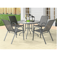 ALFORDSON 5PCS Outdoor Dining Set  Round Table and Chairs 90cm Grey