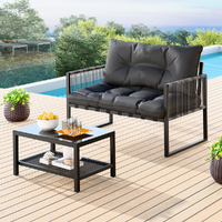 ALFORDSON 2PCS Outdoor Lounge Sofa Set Wicker Furniture Table and Chairs Garden Black Grey