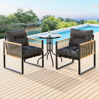 ALFORDSON Outdoor Furniture Set Patio Side Table Lounge Chair Glass Wicker Black