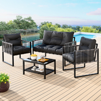 ALFORDSON 4PCS Outdoor Furniture Lounge Sofa Set Wicker Furniture Table and Chairs Garden Black Grey