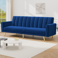 ALFORDSON Sofa Bed Futon Couch Lounge 3 Seater Convertible Velvet Blue