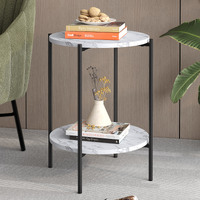 ALFORDSON Side Table Sofa End Bedside Nightstand Round Marble Shelf Black