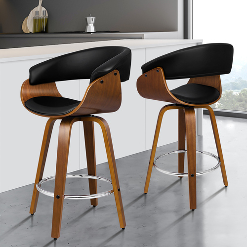 ALFORDSON 2x Swivel Bar Stools Dacre Kitchen Wooden Dining Chair BLACK