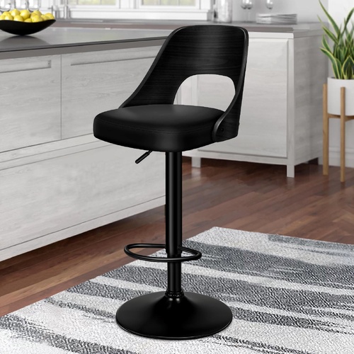 ALFORDSON 1x Bar Stool Kitchen Swivel Chair Wooden Leather Gas Lift All Black