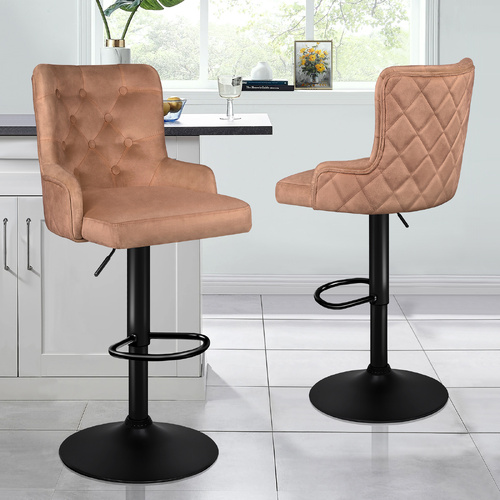 ALFORDSON 2x Bar Stools Gas Lift Velvet Bar Chairs Kitchen Swivel Bella BROWN